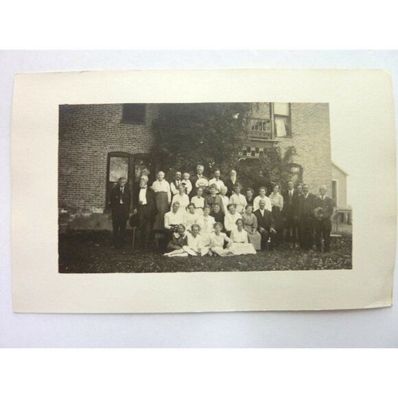 Vintage Antique Post Card Photograph Group Men Women RPPC Photo Outside - Picture 1 of 4